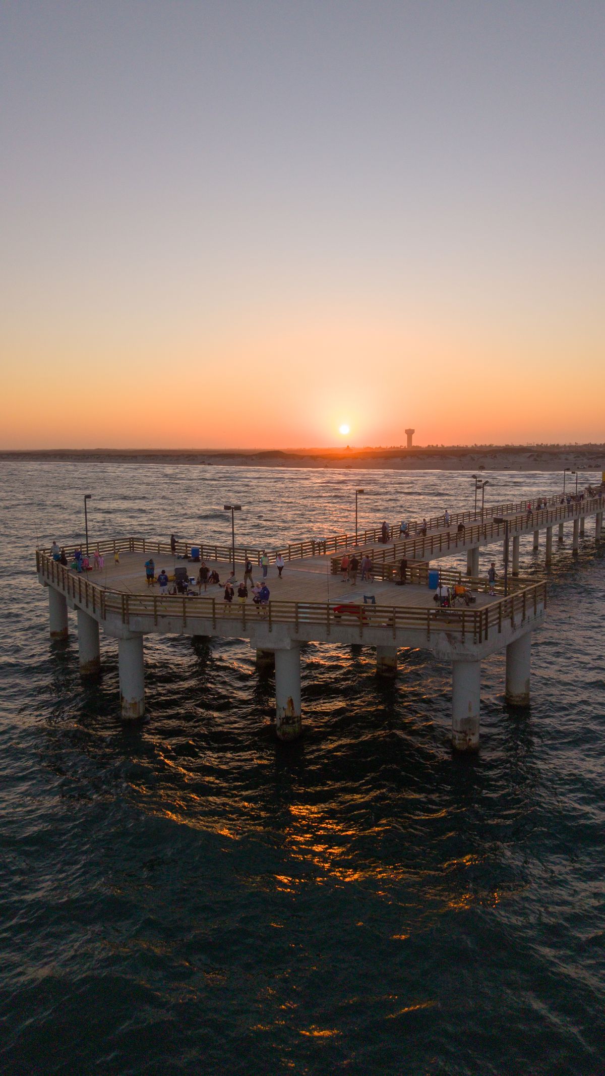 Sunset over a fishing pier on the Texas Gulf coast near Corpus Christi